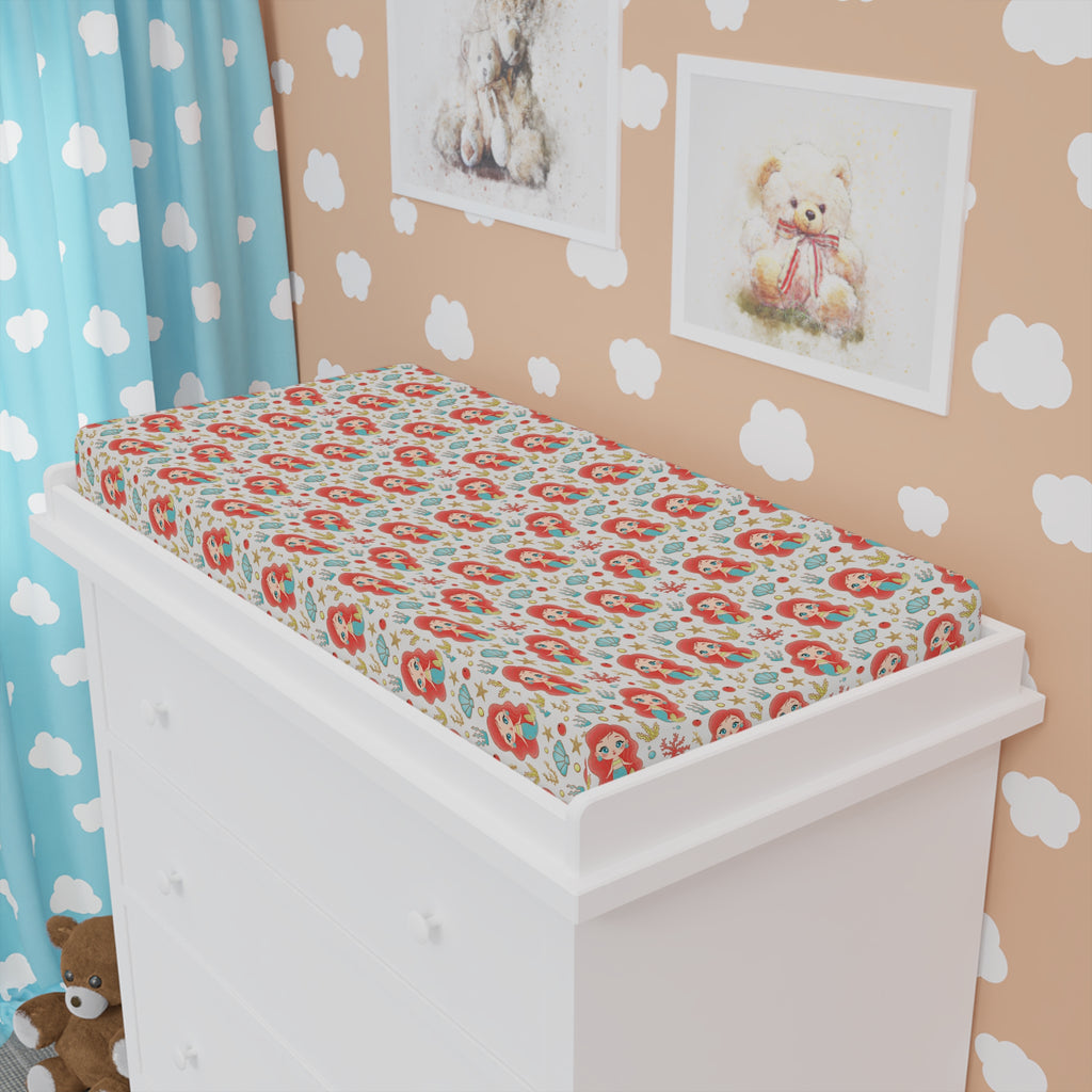 Changing Pad Cover - Whimsical Red Mermaid Nursery Print