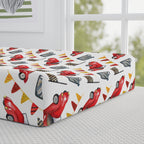 Baby Changing Pad Cover — Red Vintage Cars & Road Signs Nursery Crib Sheet