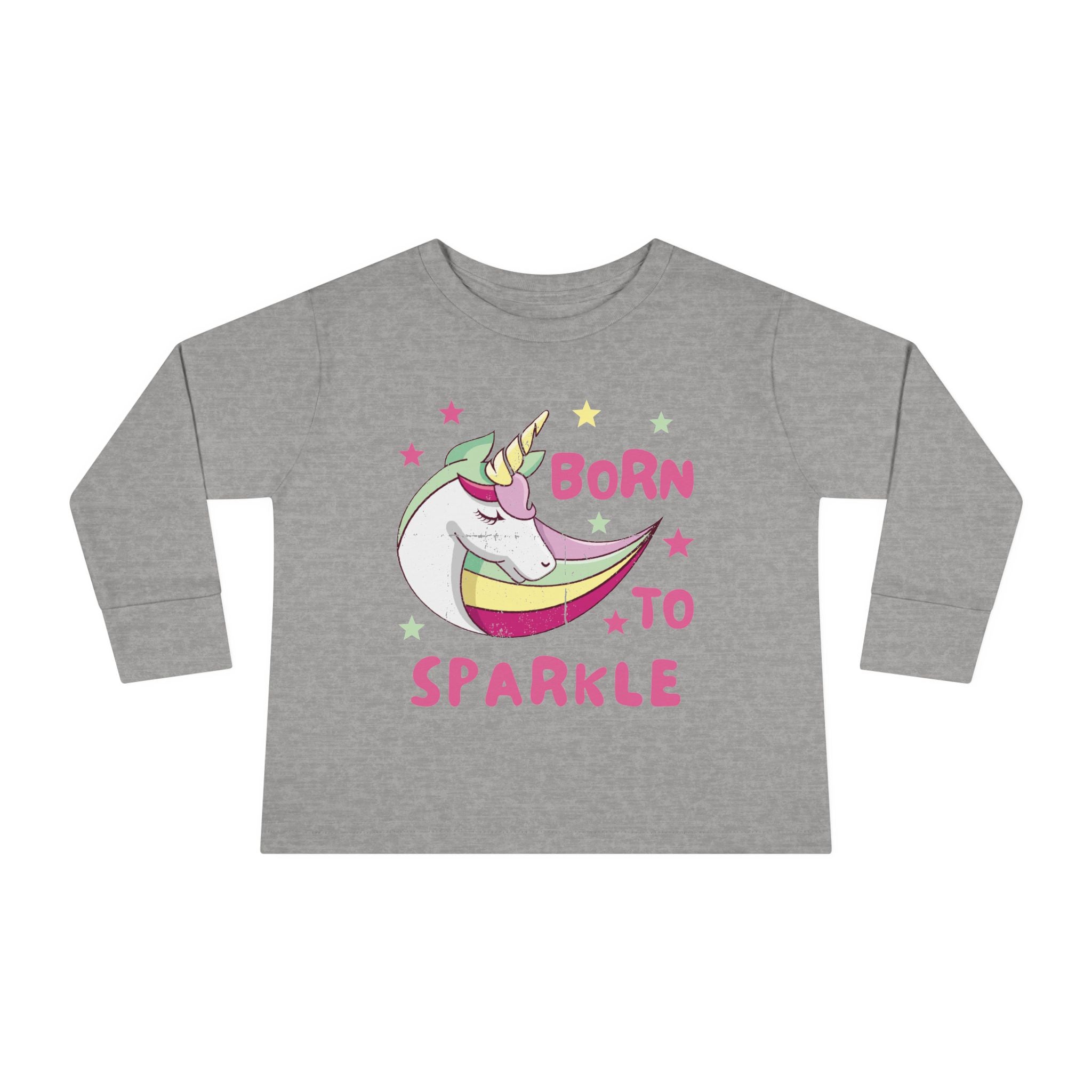 Toddler Long Sleeve Tee — "Born to Sparkle" Unicorn Rainbow Shirt