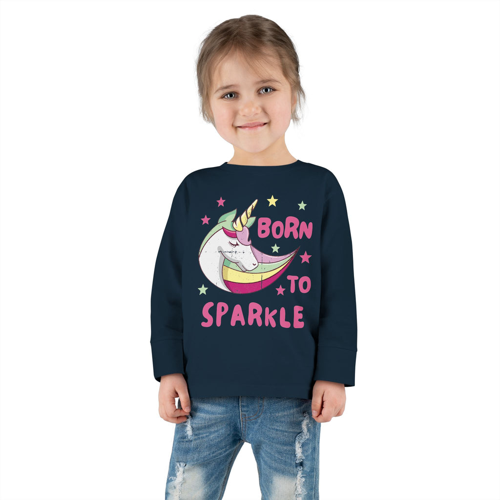 Toddler Long Sleeve Tee — "Born to Sparkle" Unicorn Rainbow Shirt