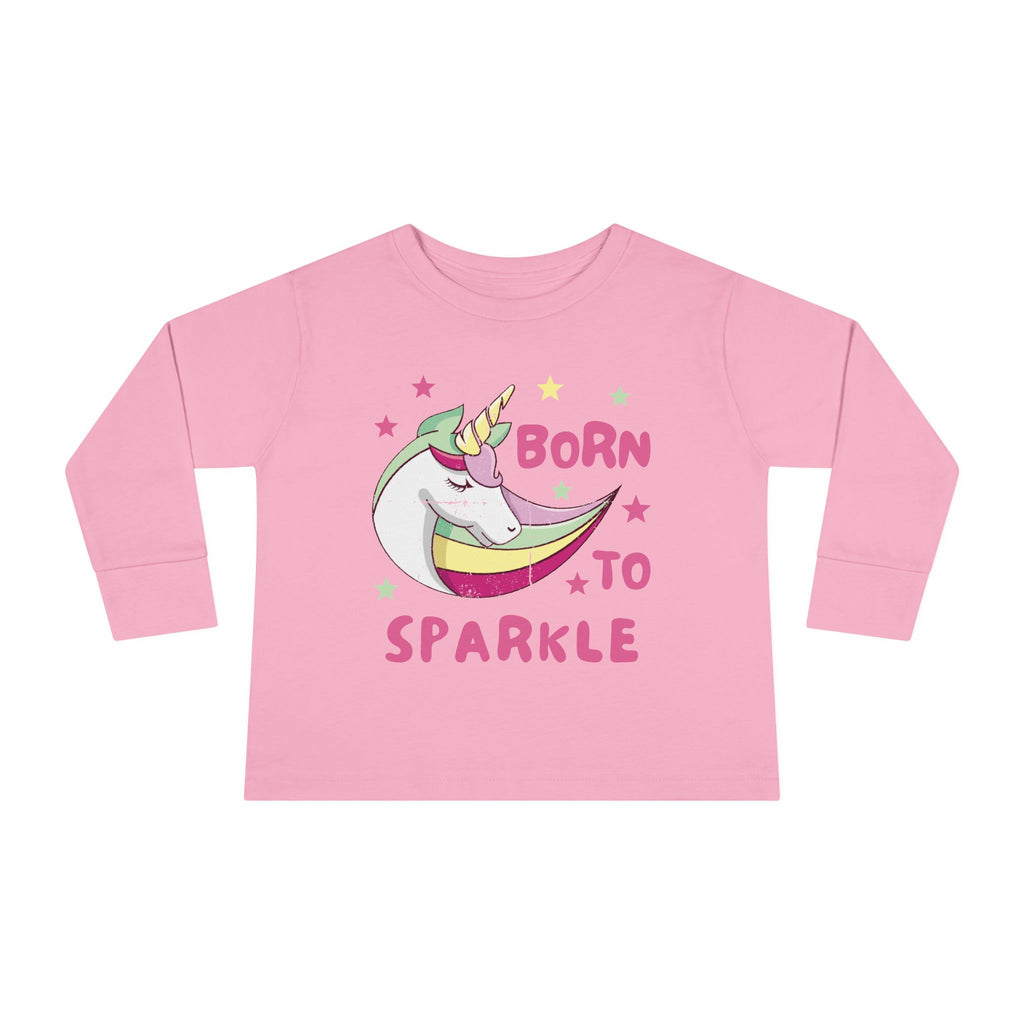 Toddler Long Sleeve Tee — "Born to Sparkle" Unicorn Rainbow Shirt