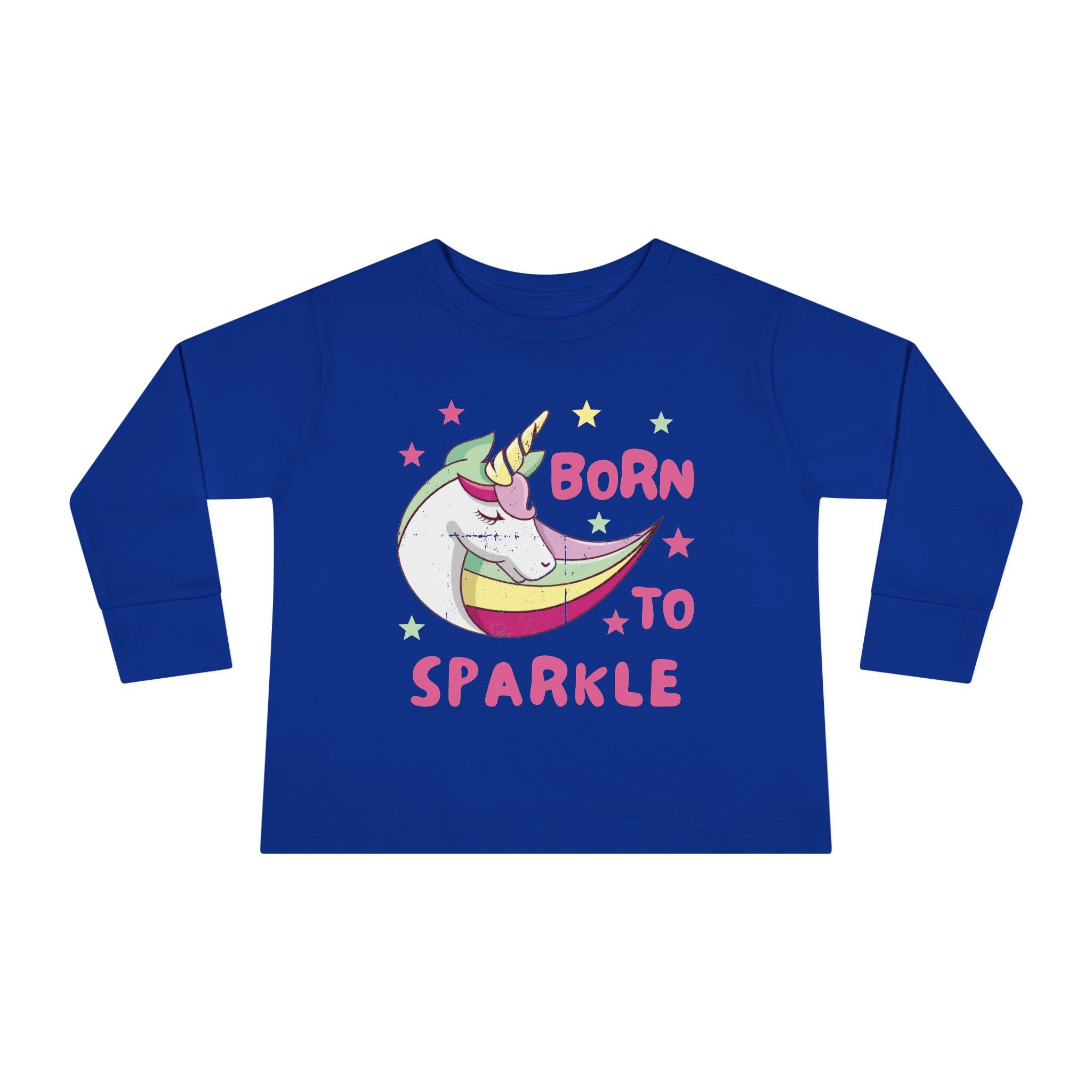 Toddler Long Sleeve Tee — "Born to Sparkle" Unicorn Rainbow Shirt