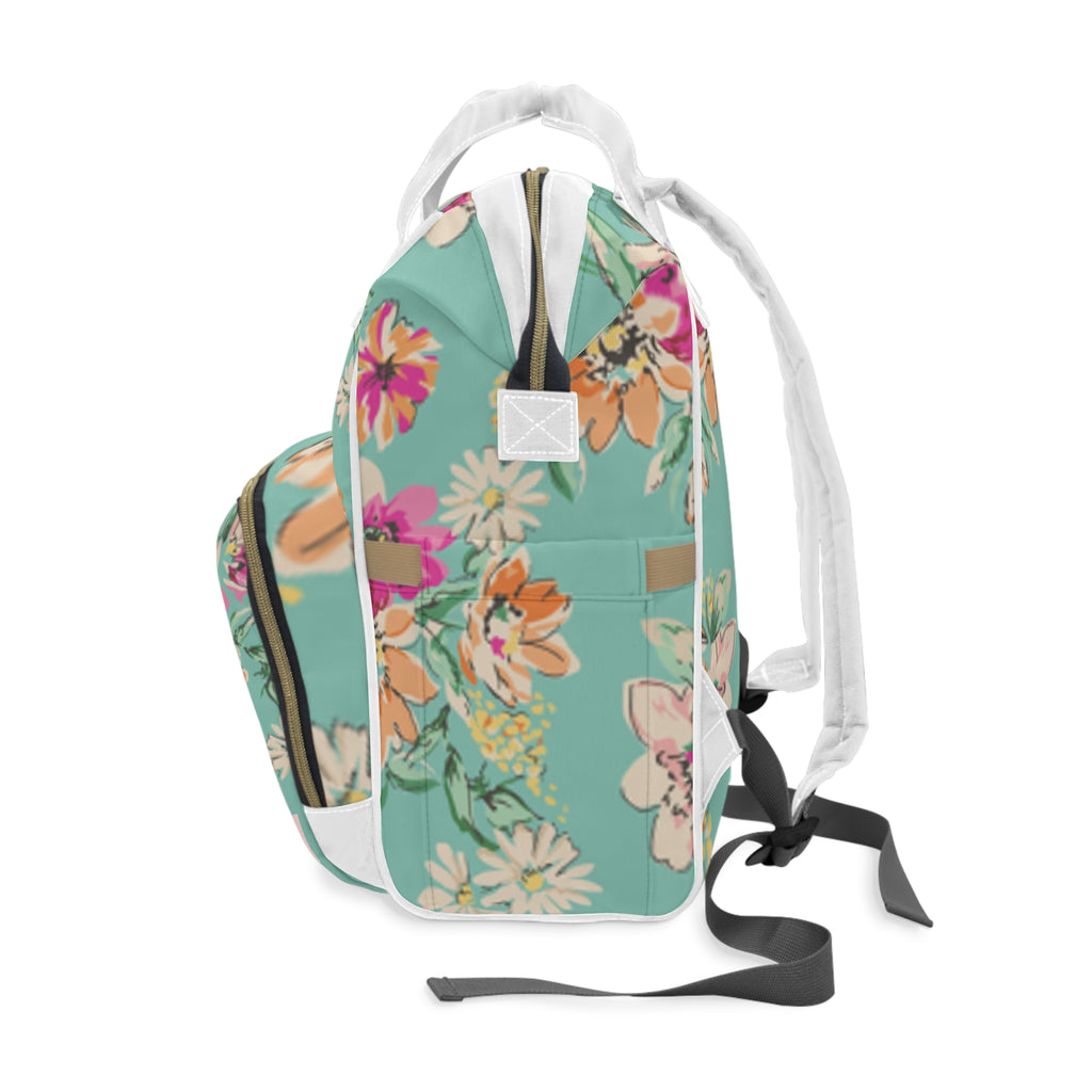 Floral Personalized Diaper Backpack — Multifunctional Baby Bag