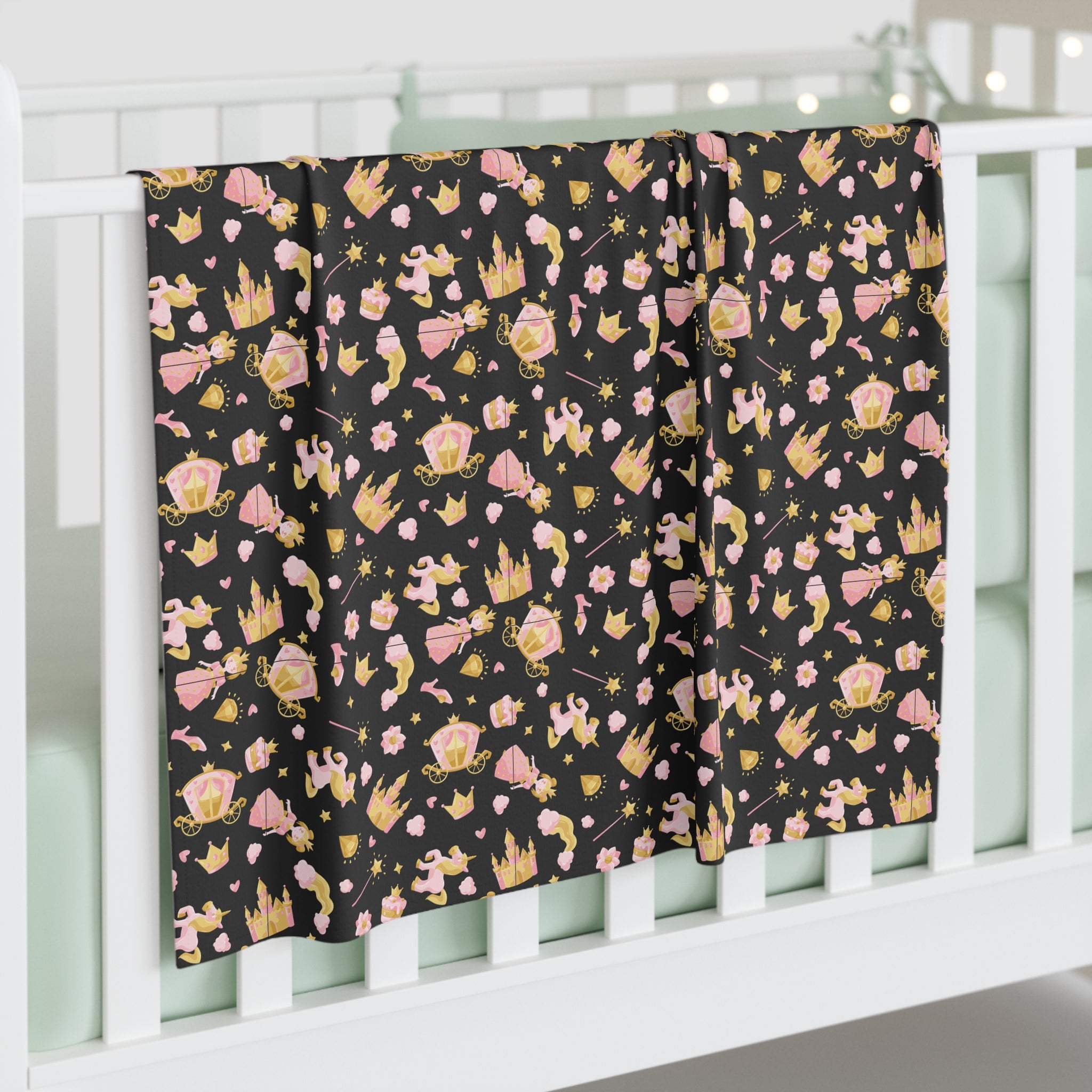 Princess Unicorn Baby Swaddle Blanket – Pink Crowns & Stars Newborn Wrap