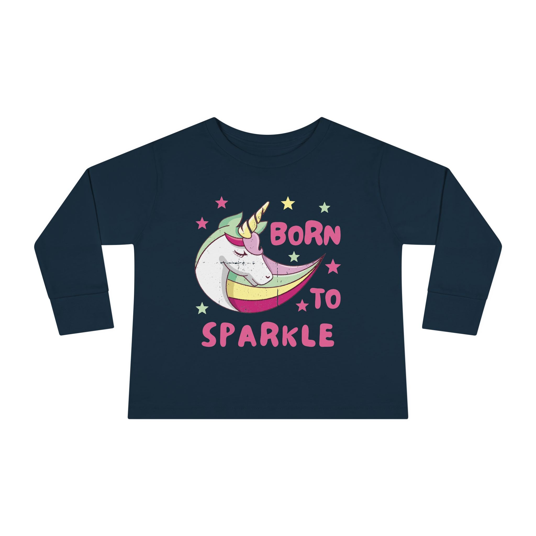 Toddler Long Sleeve Tee — "Born to Sparkle" Unicorn Rainbow Shirt