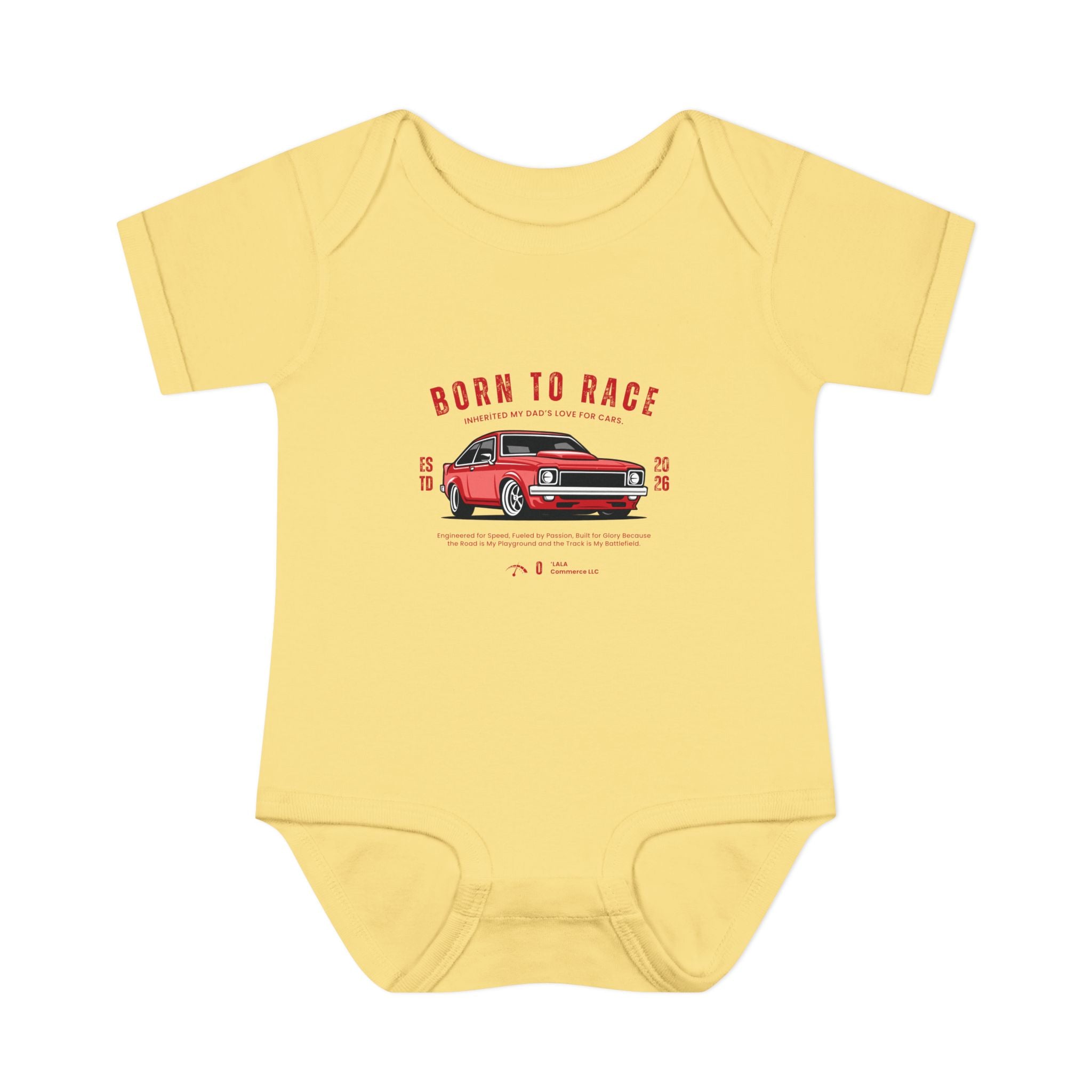 Baby Bodysuit - "Born to Race" Red Muscle Car Infant Onesie