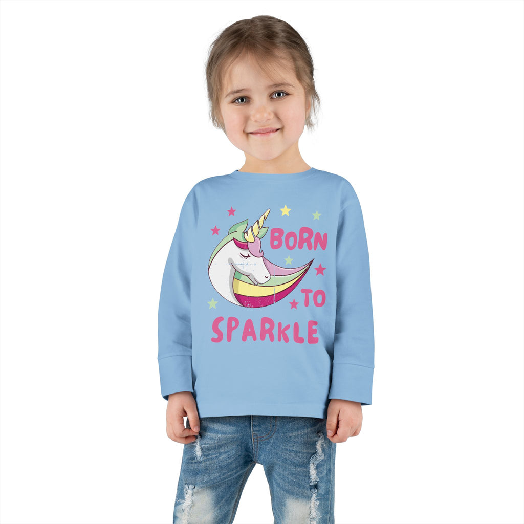 Toddler Long Sleeve Tee — "Born to Sparkle" Unicorn Rainbow Shirt