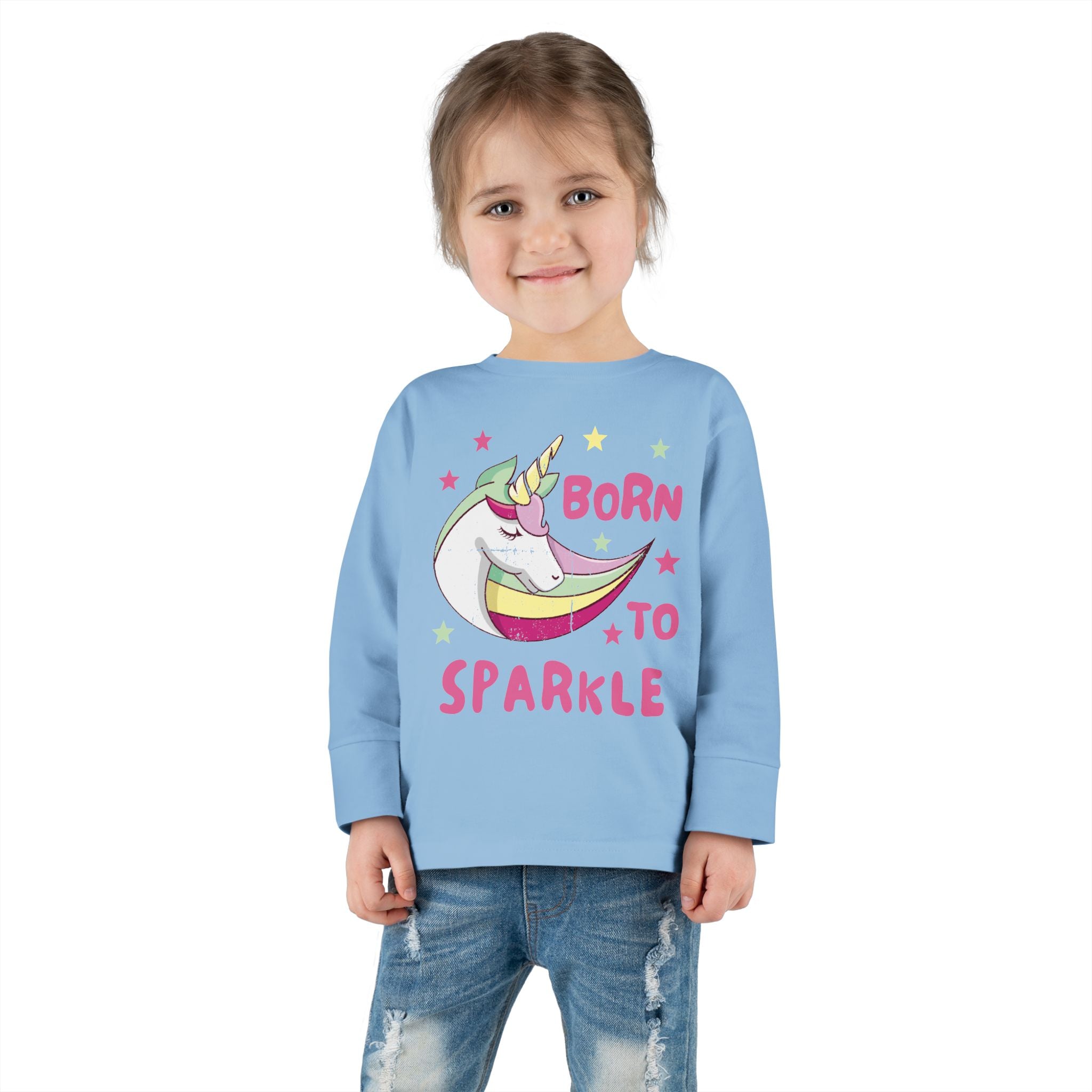 Toddler Long Sleeve Tee — "Born to Sparkle" Unicorn Rainbow Shirt