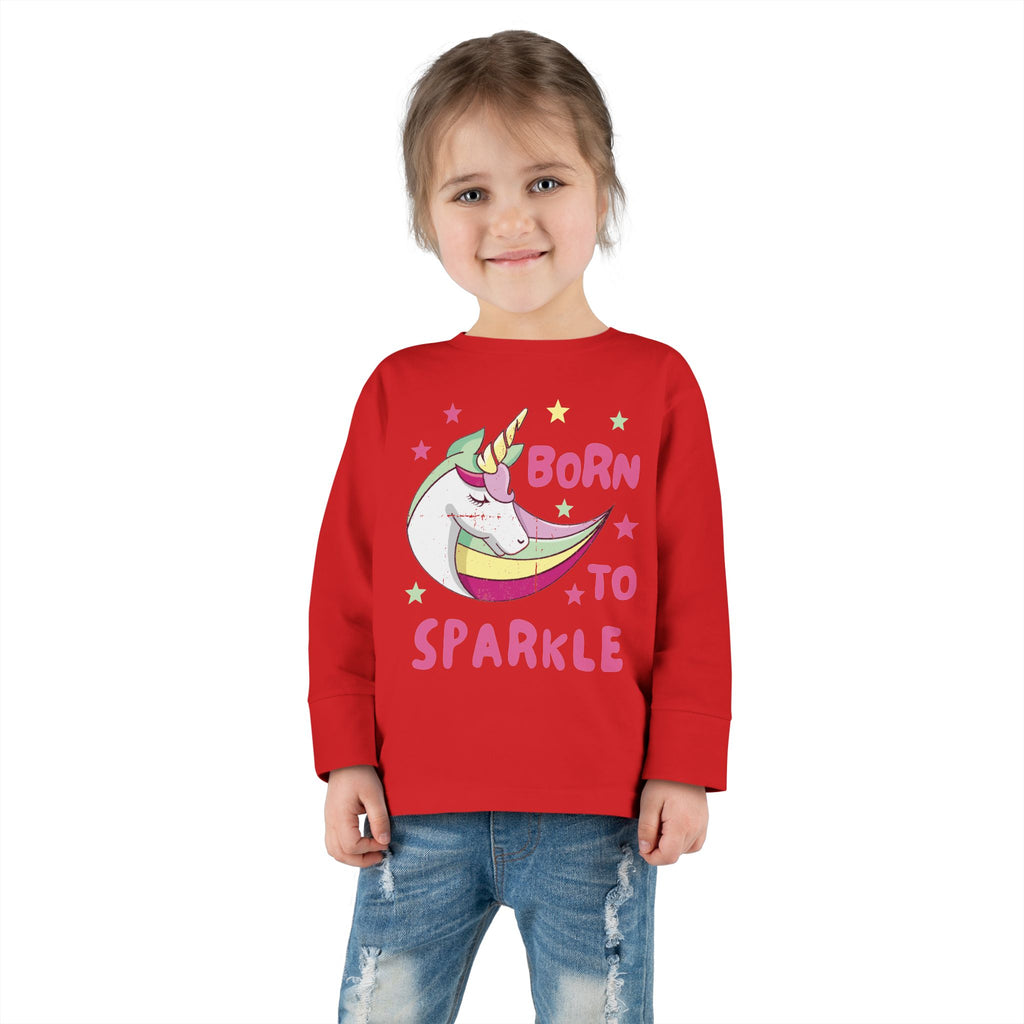 Toddler Long Sleeve Tee — "Born to Sparkle" Unicorn Rainbow Shirt