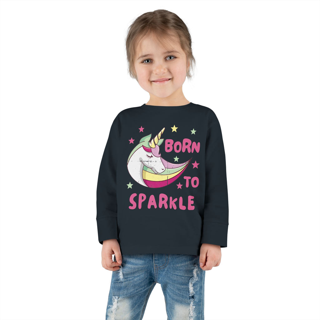 Toddler Long Sleeve Tee — "Born to Sparkle" Unicorn Rainbow Shirt