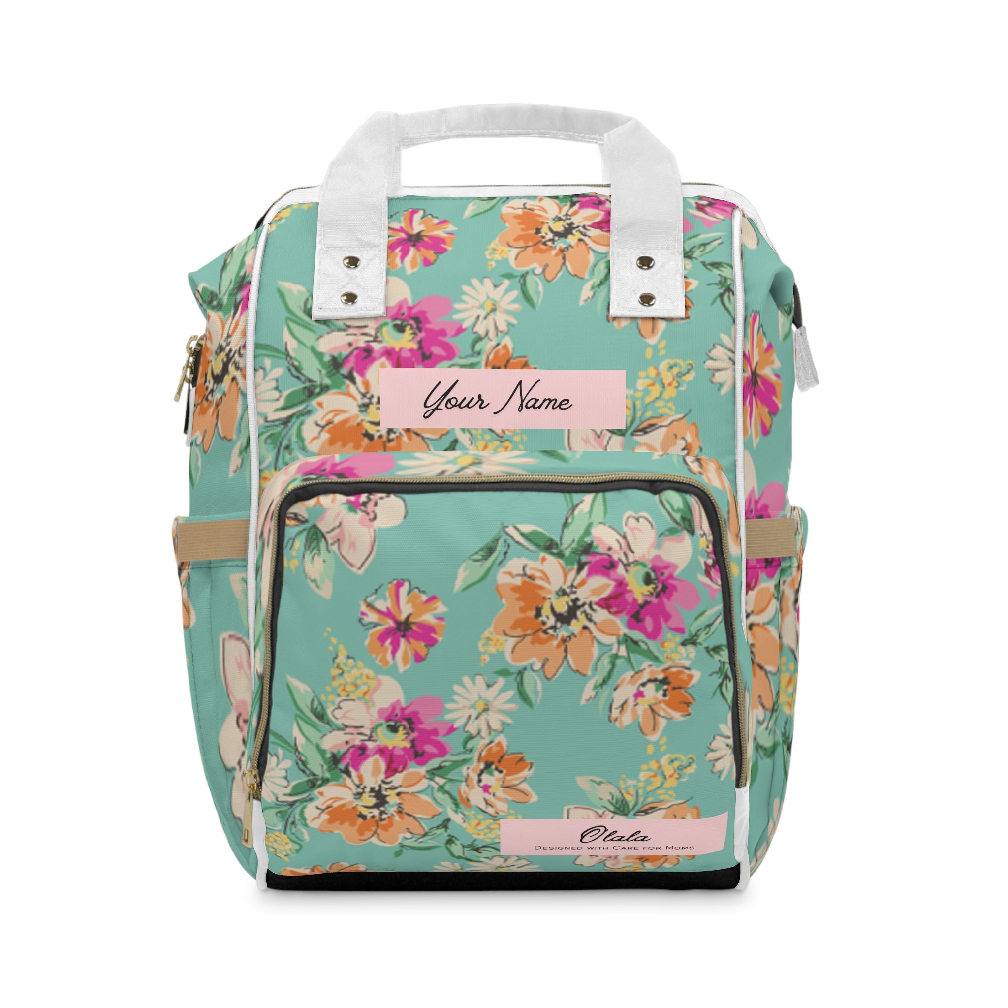 Floral Personalized Diaper Backpack — Multifunctional Baby Bag