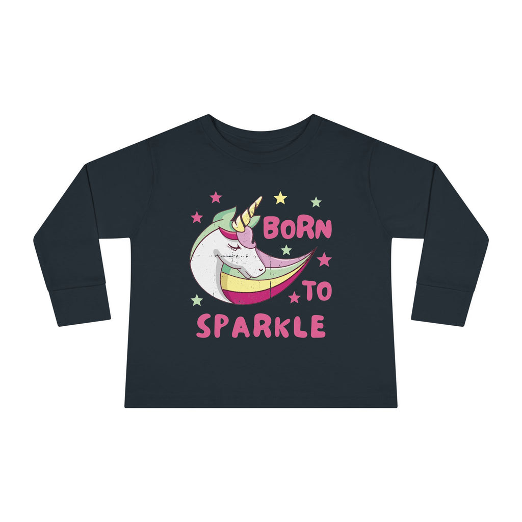 Toddler Long Sleeve Tee — "Born to Sparkle" Unicorn Rainbow Shirt