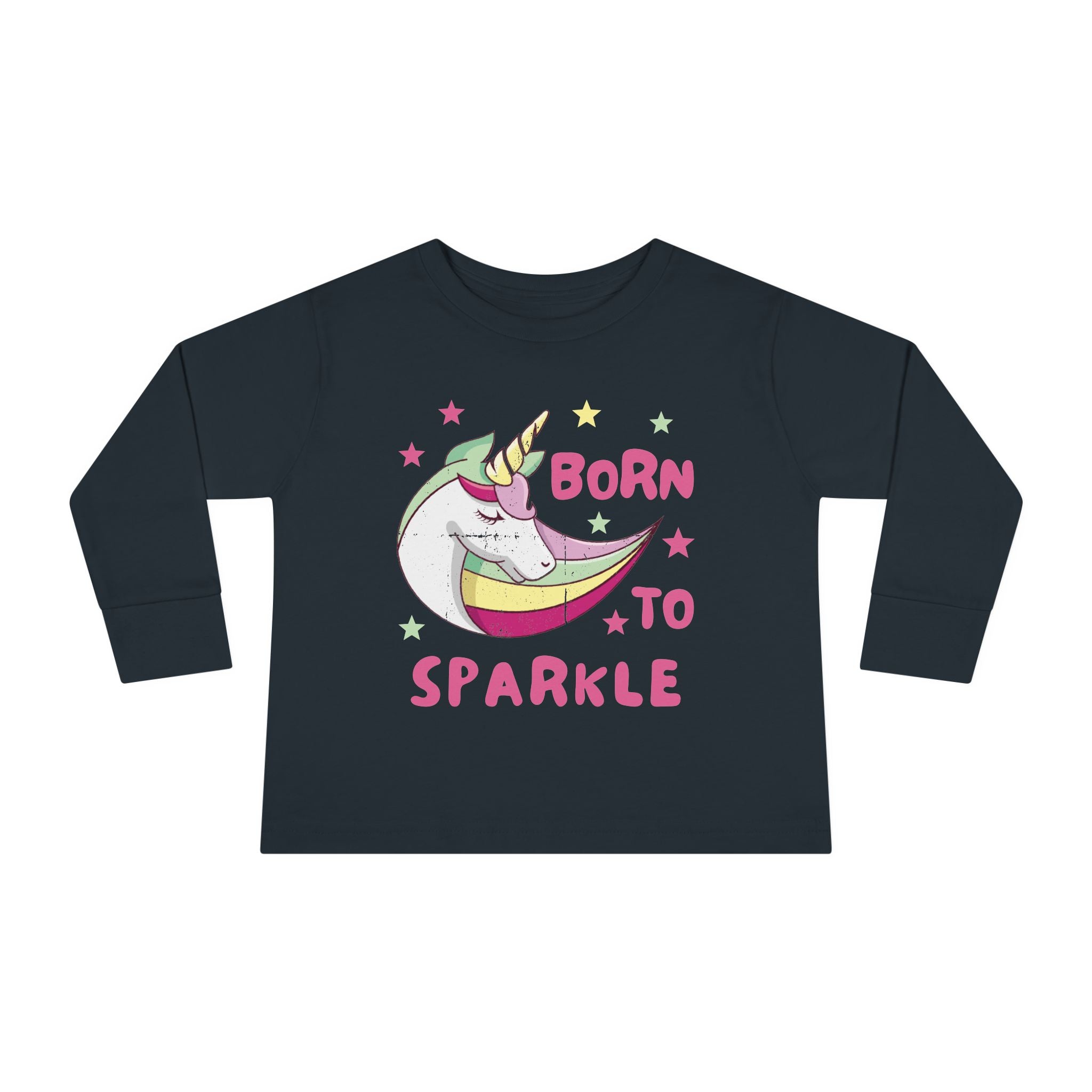 Toddler Long Sleeve Tee — "Born to Sparkle" Unicorn Rainbow Shirt