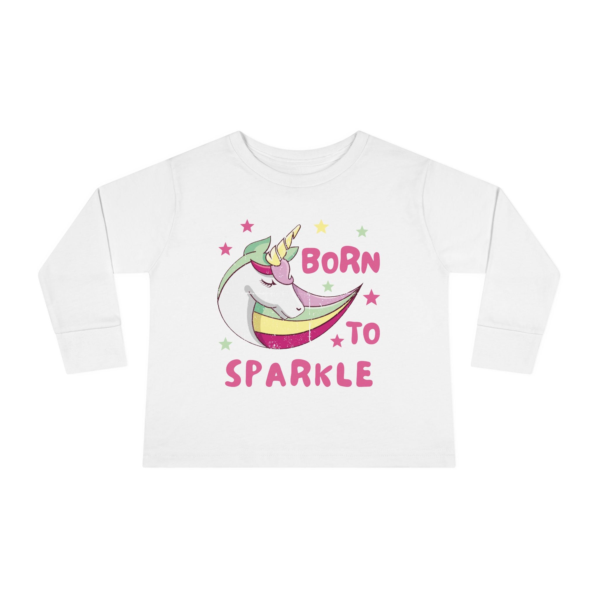 Toddler Long Sleeve Tee — "Born to Sparkle" Unicorn Rainbow Shirt
