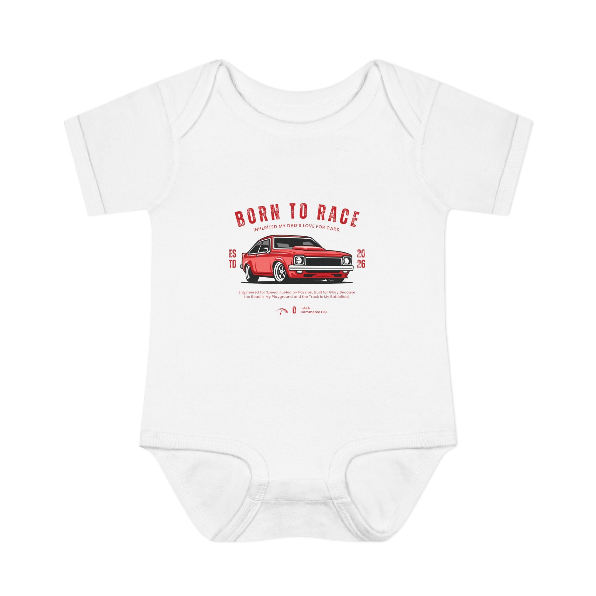 Baby Bodysuit - "Born to Race" Red Muscle Car Infant Onesie