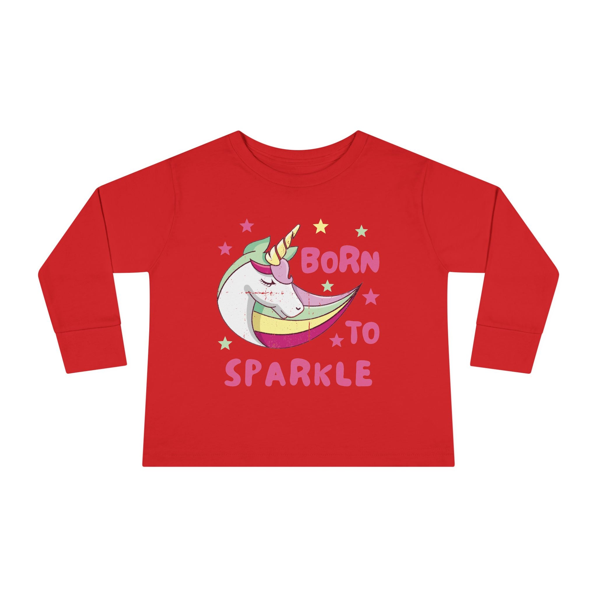 Toddler Long Sleeve Tee — "Born to Sparkle" Unicorn Rainbow Shirt