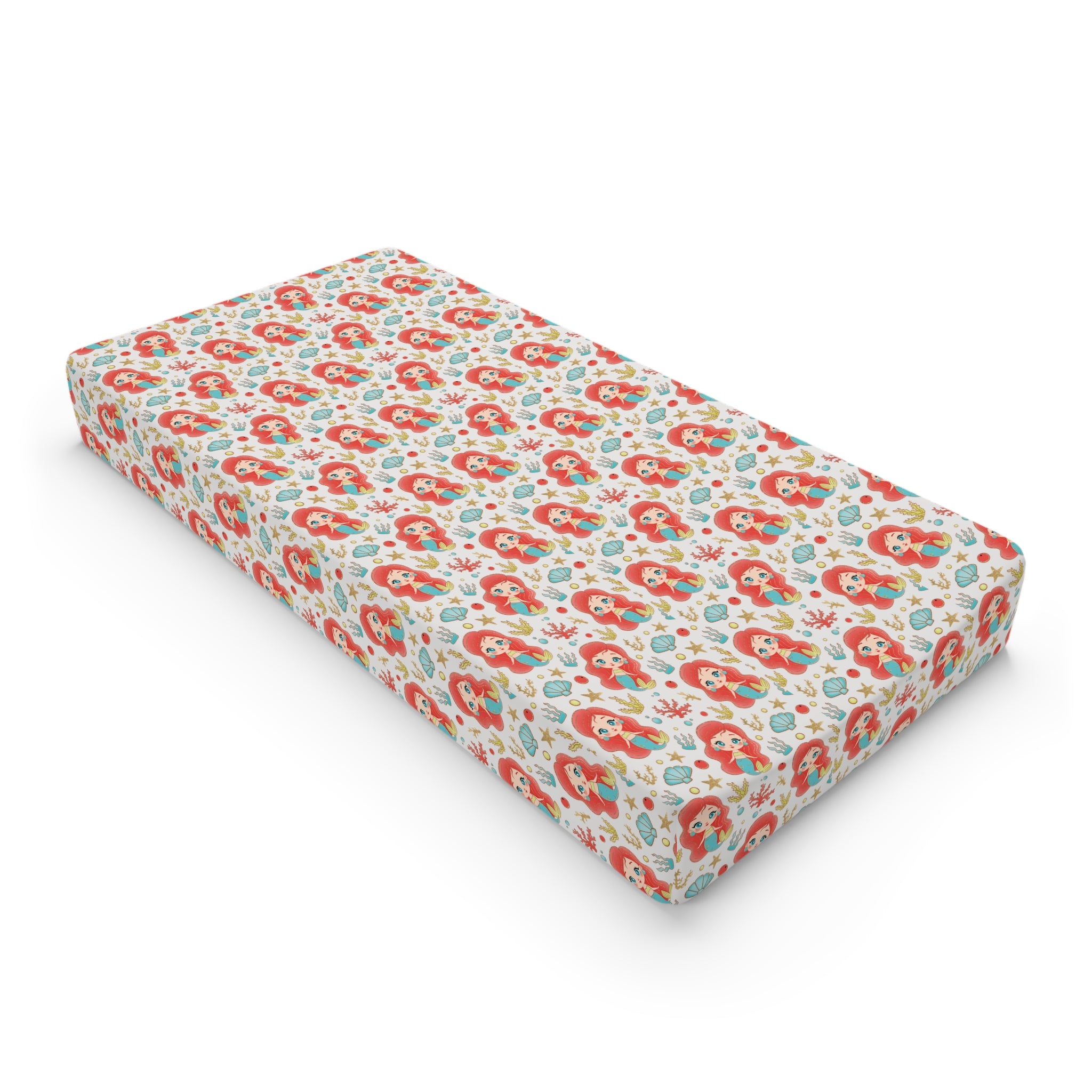 Changing Pad Cover - Whimsical Red Mermaid Nursery Print
