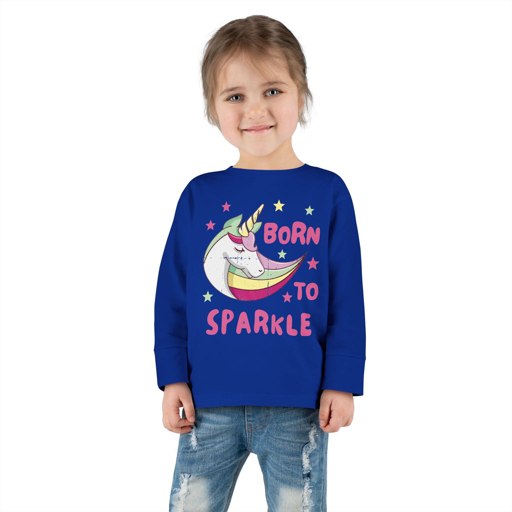 Toddler Long Sleeve Tee — "Born to Sparkle" Unicorn Rainbow Shirt