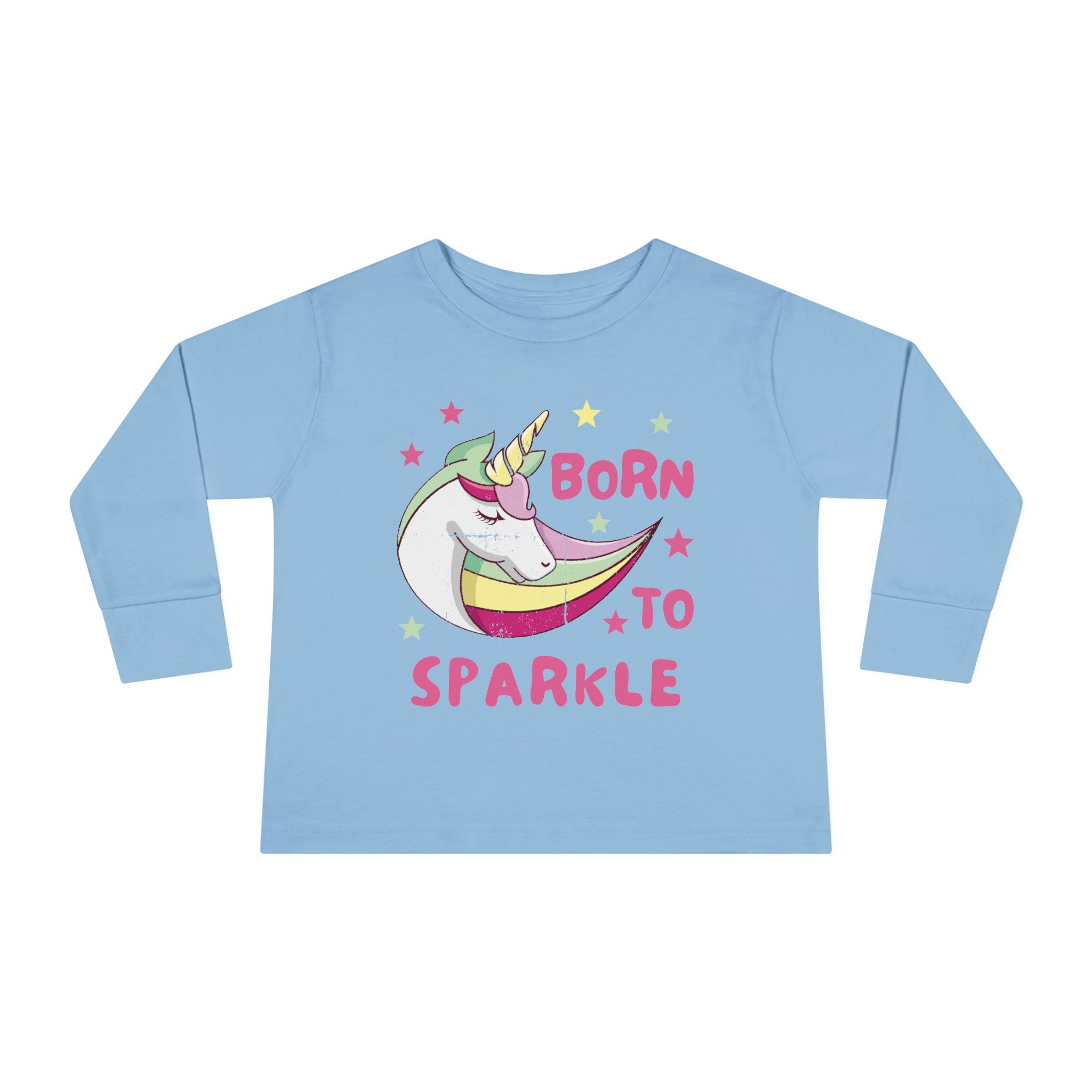 Toddler Long Sleeve Tee — "Born to Sparkle" Unicorn Rainbow Shirt