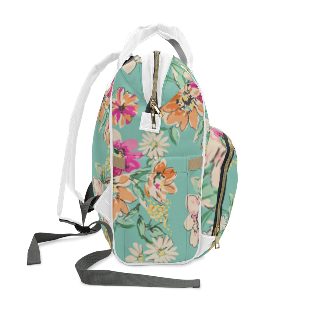 Floral Personalized Diaper Backpack — Multifunctional Baby Bag