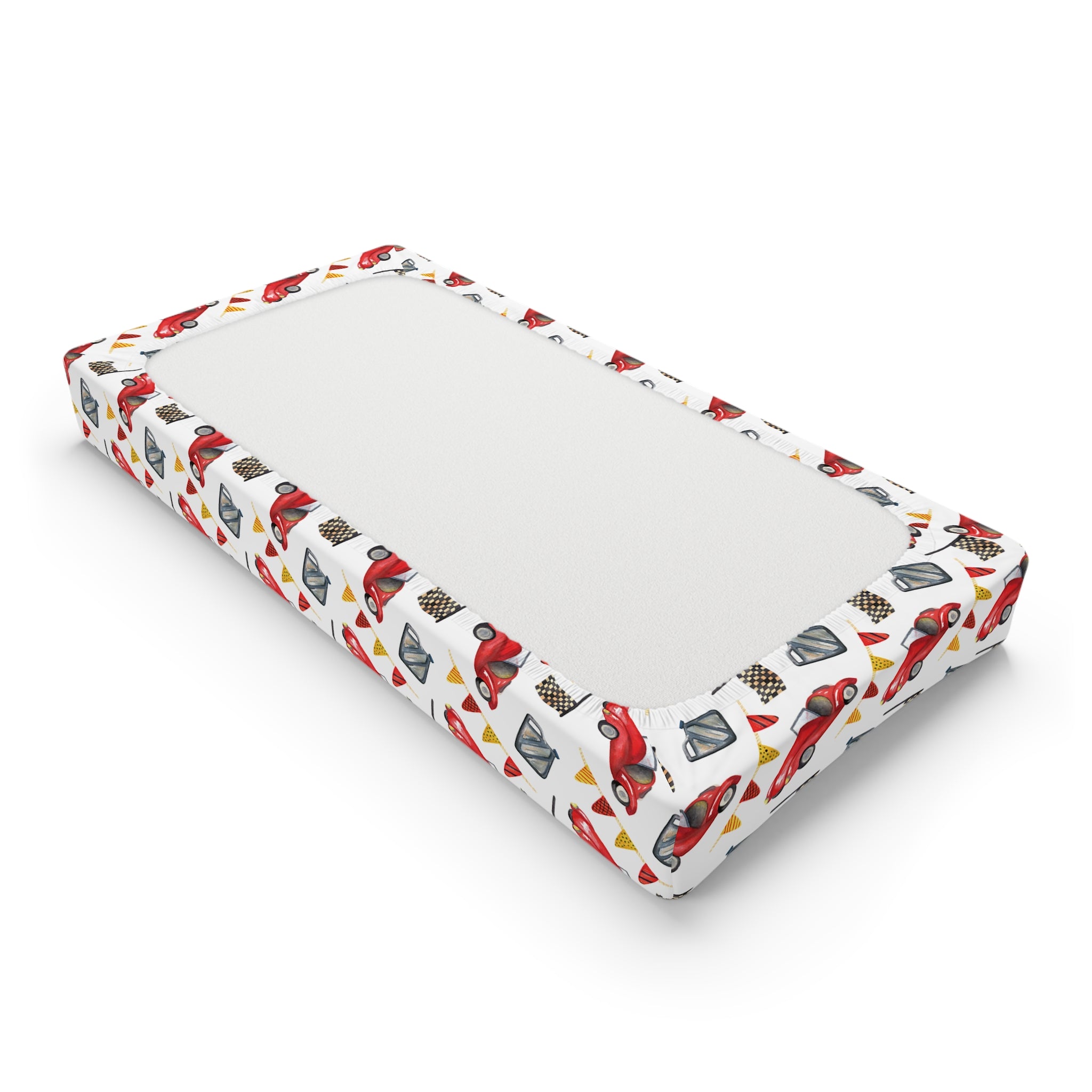 Baby Changing Pad Cover — Red Vintage Cars & Road Signs Nursery Crib Sheet
