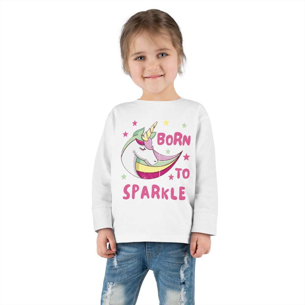 Toddler Long Sleeve Tee — "Born to Sparkle" Unicorn Rainbow Shirt